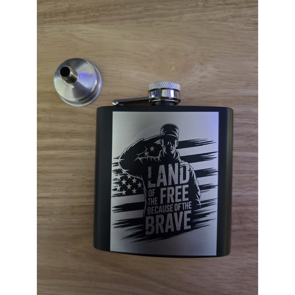 Engraved Flask Patriotic Salute American 6oz Stainless Steel Gift Father Solider